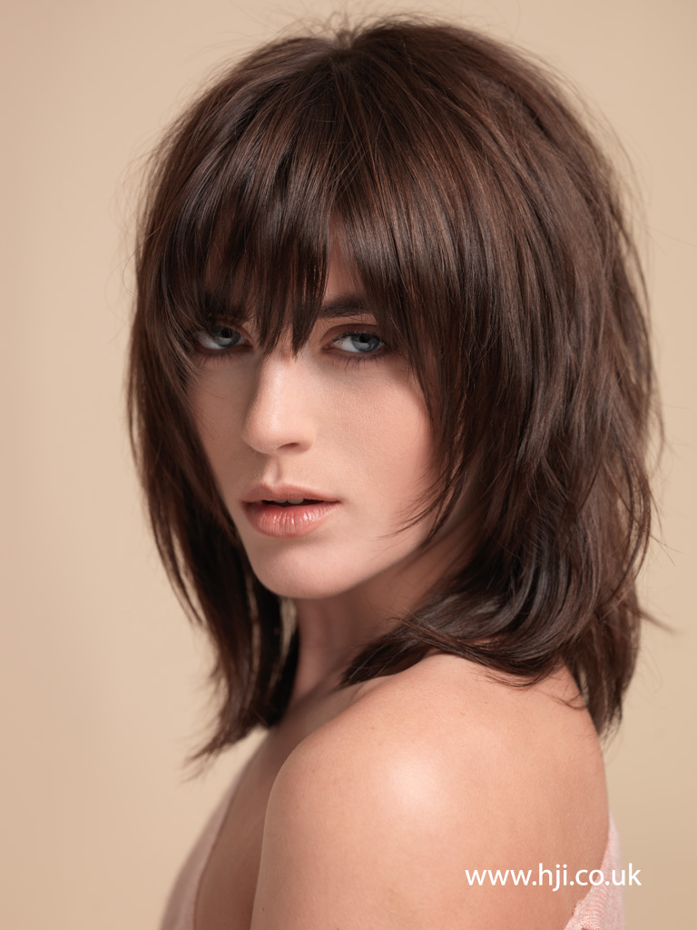 Dark brown layered shag with fringe