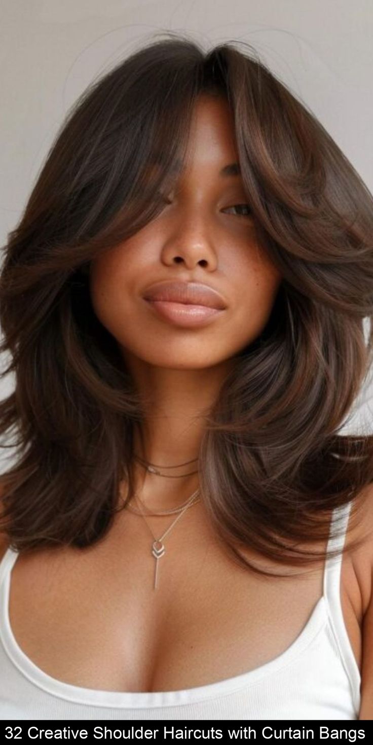 Creative Shoulder Haircuts with Curtain Bangs