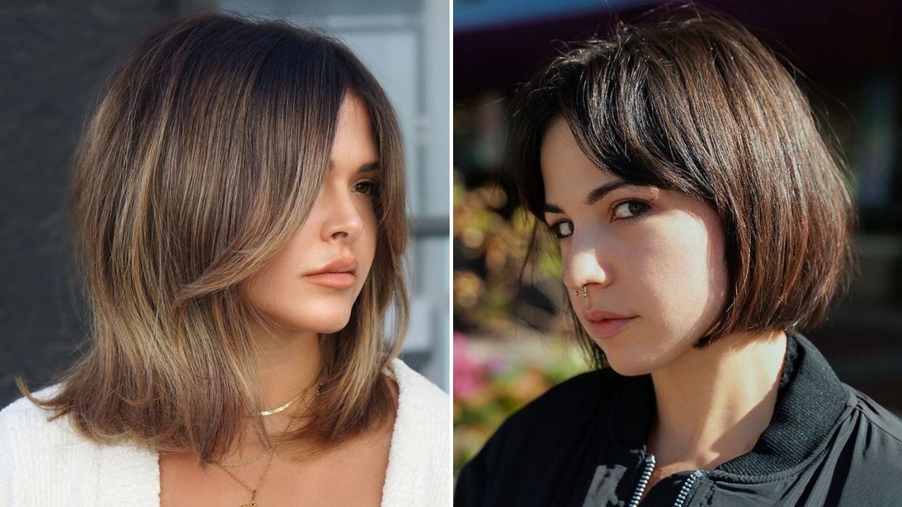 Straight hair with curtain bangs